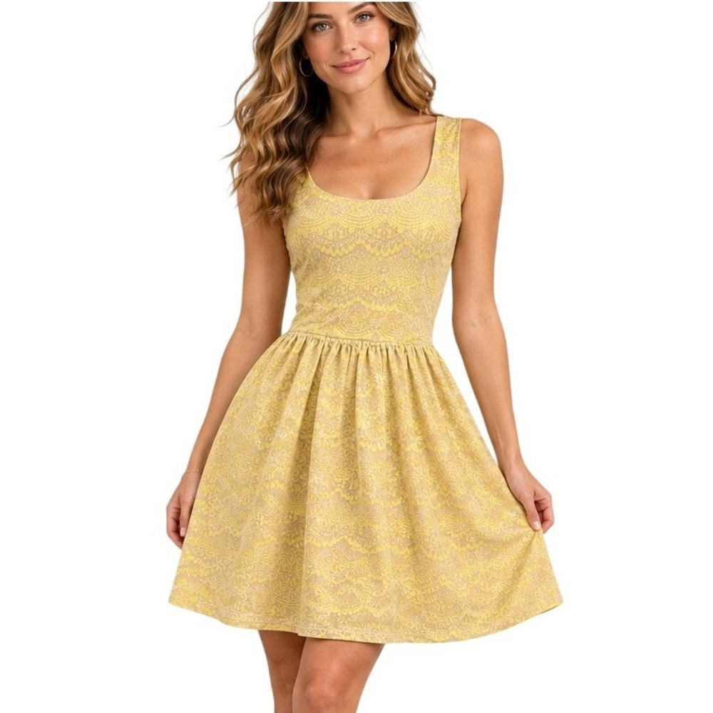 NWT Eight Sixty Eight Yellow Lace Fit Flare Dress Lord & Taylor S Made USA
